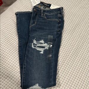 American Eagle Outfitters Women's Dark Blue Distressed High Ruse Jeggings size 2